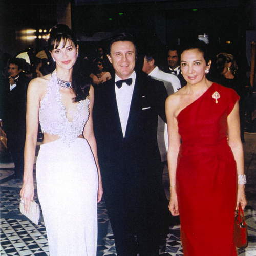 Miss Tascha di Vasconcelos wearing a Repossi sapphire cabochon collection with Mr and Mrs Alberto Repossi 