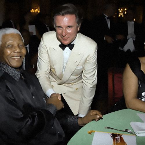 Nelson Mandela, Alberto Repossi and Graca Machel attend the «Unite For A Better World Gala Dinner» on September 2, 2007 at the Hotel de Paris in Monte Carlo